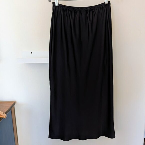 Old Navy Satin Midi Flowy Slip Skirt with Slit Shiny Black S - Picture 5 of 6